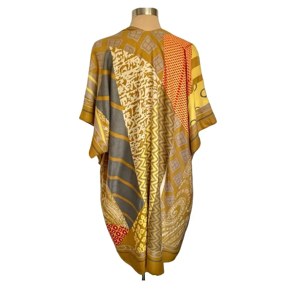Janice Apparel Wool Blend Kimono Wrap Scarf Multicolor Abstract Art-to-Wear